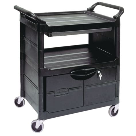 HUBERT® Black Plastic 3-Shelf Small Utility Cart - 31 9/10"L x 17 1/8"W ...