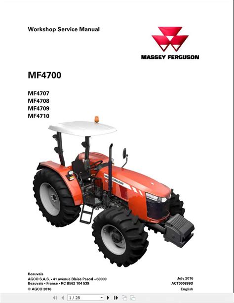 Massey Ferguson Mf4607 Mf4608 Mf4609 Mf4610 Workshop Service Manual