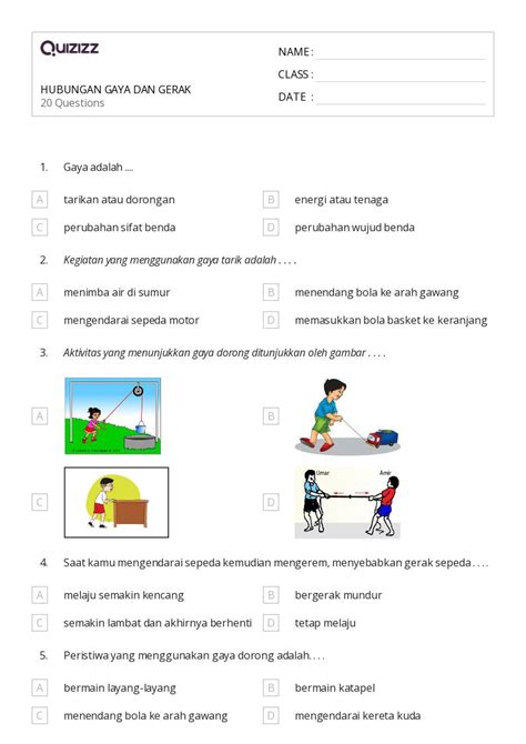 Mais de 50 planilhas Gaya dan Gerak no Quizizz Gratuito e imprimível