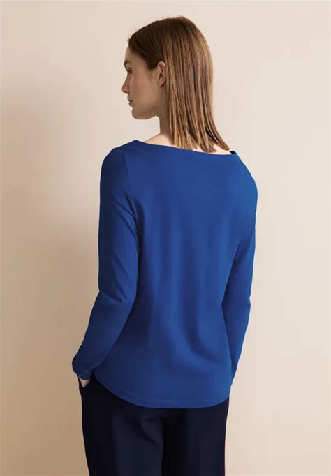 STREET ONE Basic Langarmshirt für Damen in Blau STREET ONE