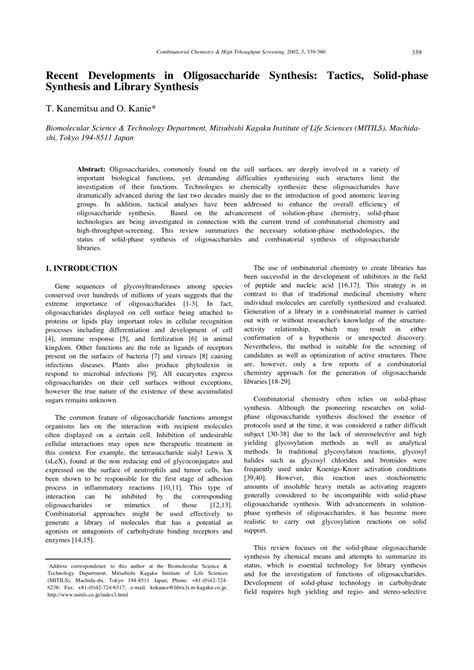 [PDF] Recent Developments in Oligosaccharide Synthesis: Tactics, Solid ...