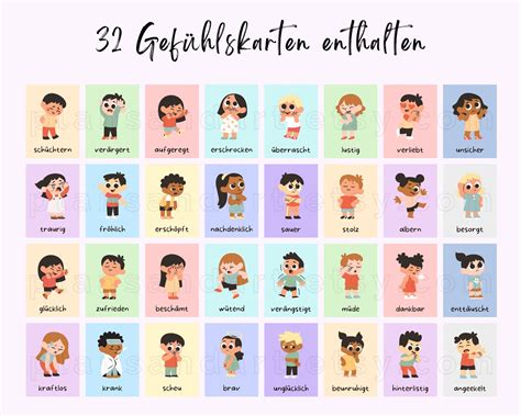 32 Gefühlskarten für Kinder Kartenset Gefühle Emotionskarten