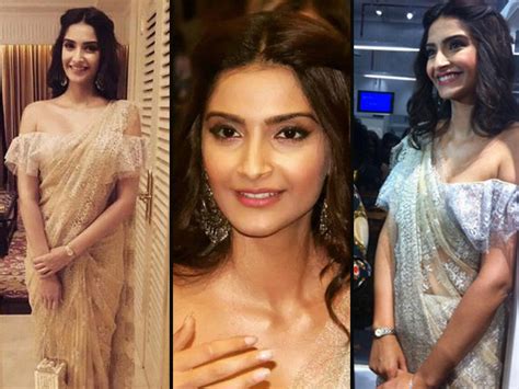 Sonam Kapoor In A Nude Shehlaa Saree Boldsky