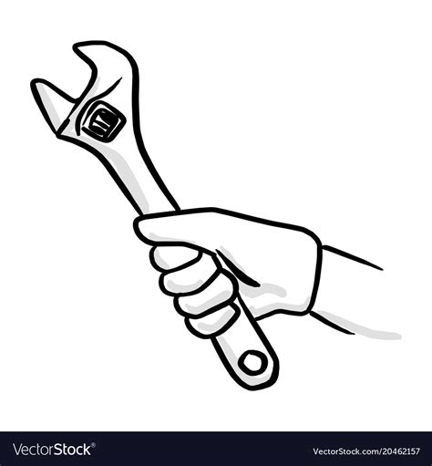 Close Up Hand Holding Big Wrench Royalty Free Vector Image