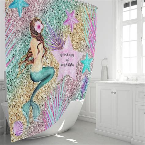 Tropical Mermaid Shower Curtain Bath Mat Towels Etsy