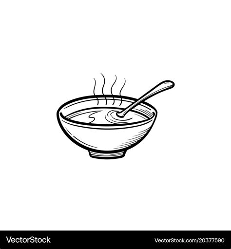 Bowl of hot soup hand drawn sketch icon Royalty Free Vector