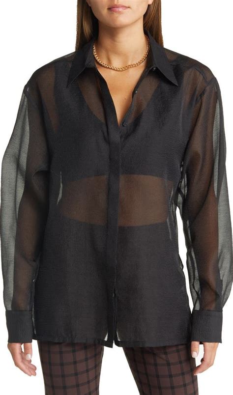 Open Edit Sheer Button Up Shirt Nordstrom Black Button Up Shirt