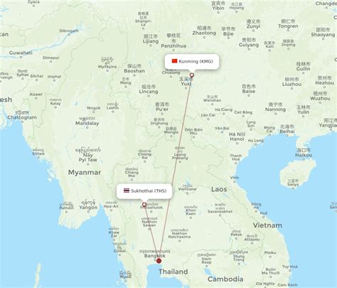 All Flight Routes From Kunming To Sukhothai Kmg To Ths Flight Routes