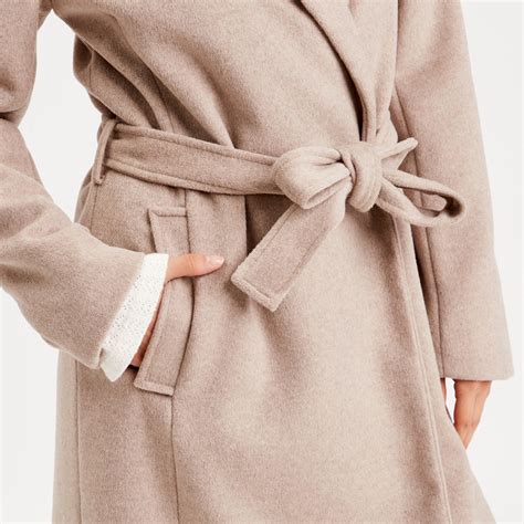 Manteau long droit ceinturé beige femme Vibs