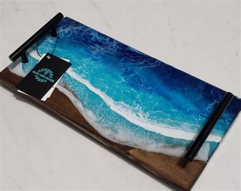 Mini Ocean Wave Epoxy Charcuterie Board W Black Handles Etsy