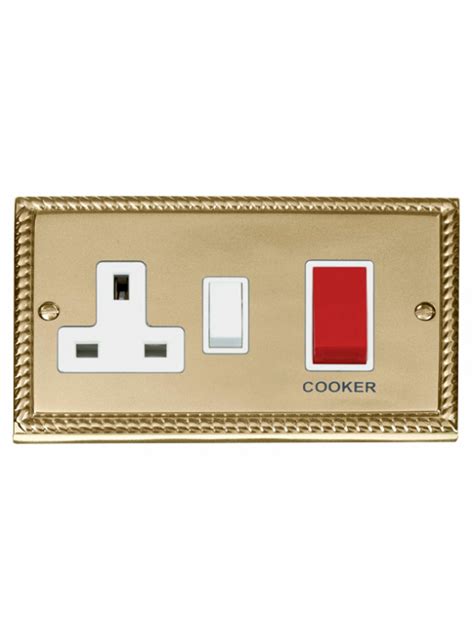 45a Georgian Brass Cooker Switch And 13a Double Pole Switched Socket