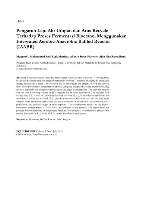 PDF Pengaruh Laju Alir Umpan Dan Arus Recycle Terhadap Proses
