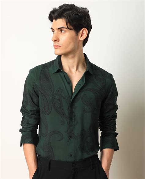 Rare Rabbit Mens Ares Green Shirt Viscose Fabric Full Sleeves Slim Fi