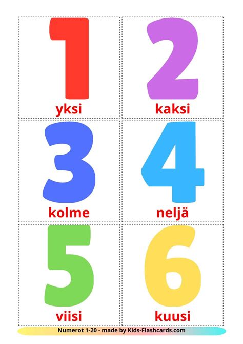 20 Free Numbers 1 20 Flashcards Pdf Finnish Words
