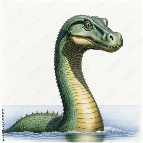 Locness Monster Illustration Colored Pencil Drawing Isolated White