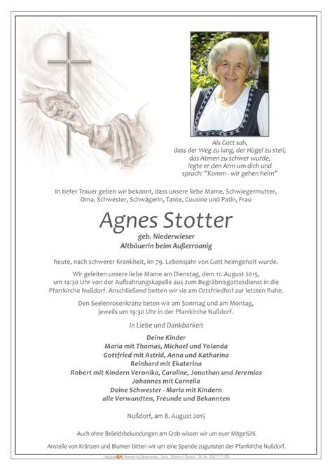 Todesanzeige Agnes Stotter Trauer Link