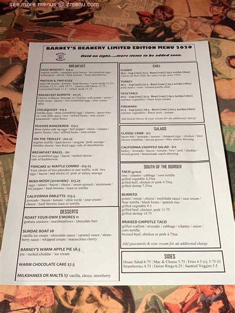 Online Menu Of Barneys Beanery Restaurant Pasadena California 91105