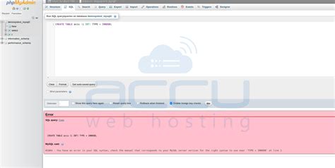 How To Resolve Mysql Error 1064 Mysql Phpmyadmin Accuweb Help Center