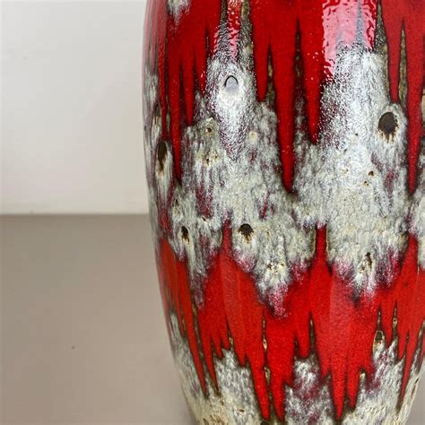 Large Zig Zag Lora Pottery Fat Lava Vase By Scheurich 1970s For Sale