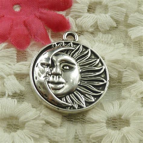 Free Ship Pcs Antique Silver Sun Moon Face Charms X Mm H Ebay