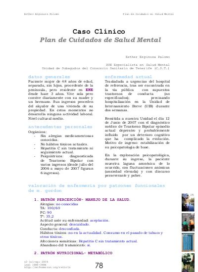 Caso Cl Nico Plan De Cuidados De Salud Mental