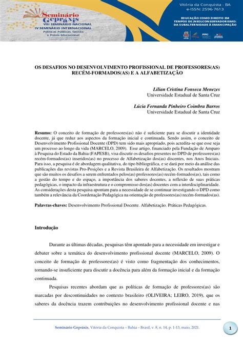 Pdf Os Desafios No Desenvolvimento Profissional De Professoresas