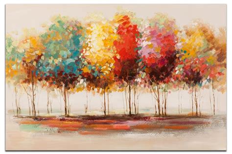 Forets Peinture Paysage Rectangle Multicolore Acryl 120x80 Peinture