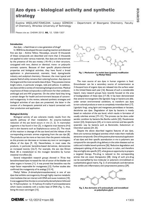 Pdf Azo Dyesbiological Activity And Synthetic Strategy