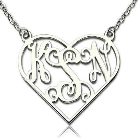 Heart Monogram Necklace Sterling Silver All Birthstone™ Monogram Necklace Silver