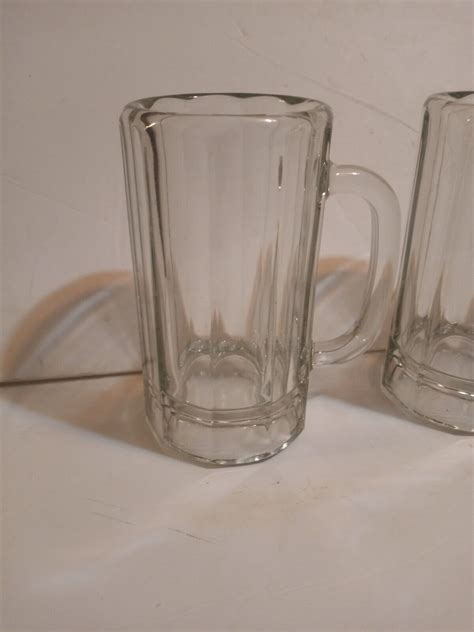 Set Of Oz Clear Glass Beer Mugs Paneled With Handle No Chips Or