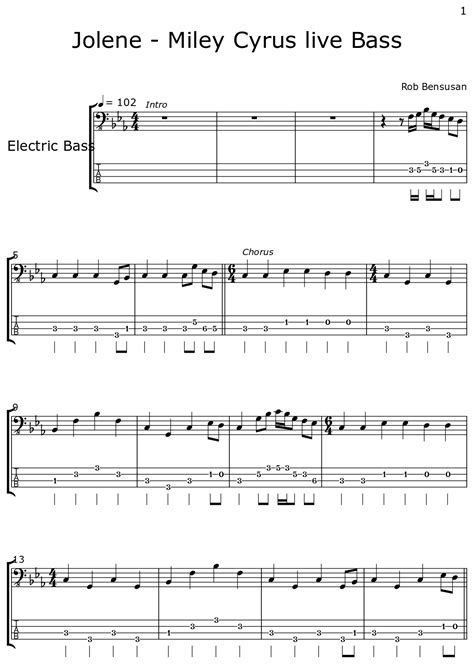 Jolene Miley Cyrus Live Bass Sheet Music For Electric Bass