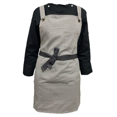 Grey Canvas Apron With Pocket Café Apron For Adults