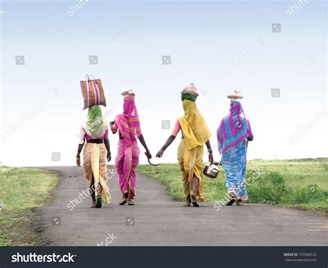 A Image Showing 4 Indian Village Women Returning To Home After Completing There Work With The ...