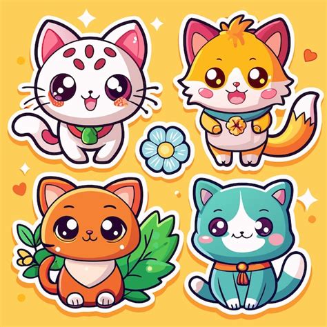 Set Of Four Cute Cartoon Cats In Sticker Style Premium Ai Generated