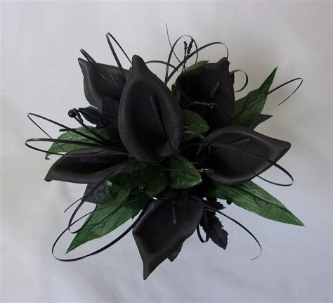 Black Calla Lily Bouquet Natural Foliage Greenery Brides Bridal