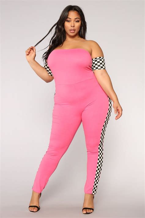 Plus Size Pink Jumpsuit Beautiful Curves Black Skinnies Skinny Legs