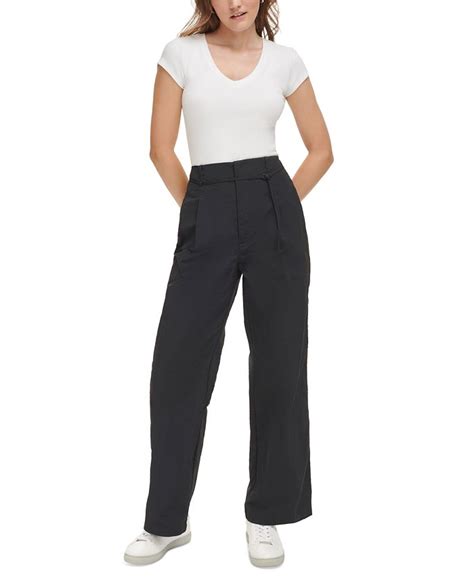 Calvin Klein Jeans Womens High Waist Wide Leg Pleated Pants Macys