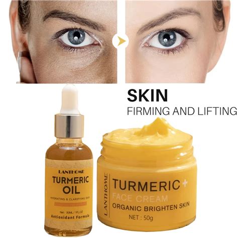 2pcsset Turmeric Face Cream Body Care Set Lemon Oil Skin Glow To