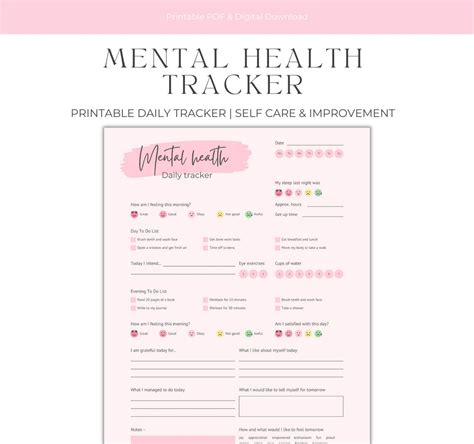 wellbeing mental health daily tracker pink  care journal printable