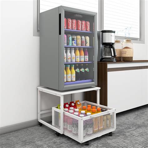 Puncia Fridge Stand With Storage And Wheelsrolling Mini Fridge Table