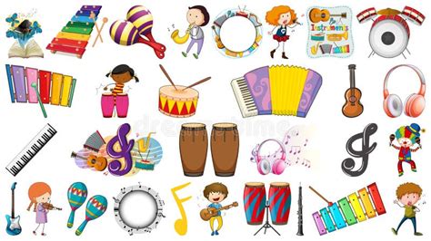 Musical Objects Cartoon Illustration Set Stock Vector Illustration Of