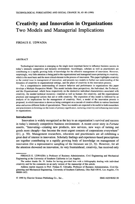 (PDF) Creativity and Innovation in organizations: Two models and managerial implications