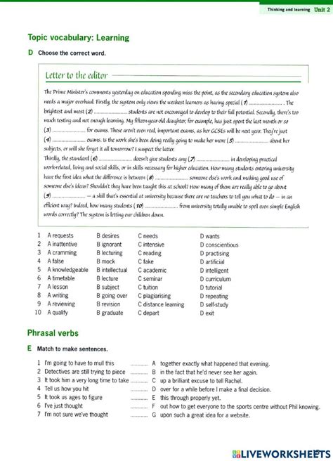 C1 Vocab Thinking N Learning Worksheet Live Worksheets