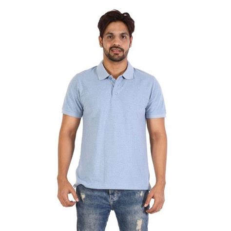 Combed Ring Spun Cotton Plain Ruffty Polo Solid Light Denim T Shirt