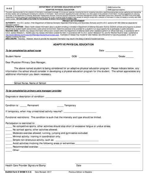 Fillable Online DoDEA Form 09 SHSM H 4 8 Adaptive Physical Education