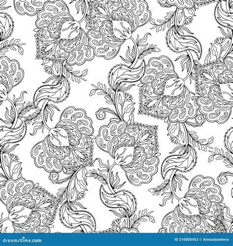 Seamless Pattern Ornament Folk Flower Floral Motif Rustic Paisley Style