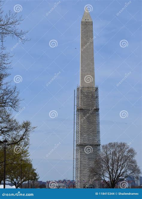 Construction Scaffolding Around Washington Monument Stock Photo - Image