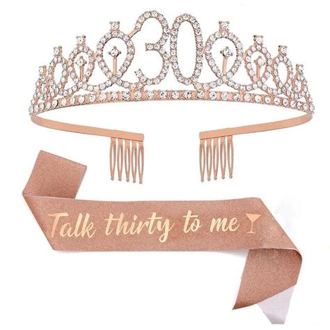 2pcs Talk Thirty To Me Sash Rhinestone Tiara Set 30th Birthday Gifts