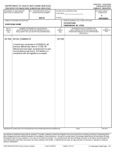 Fillable Online NC DHSR MLCS Statement Of Deficiency Fax Email Print