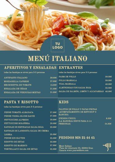 Diseña Cartas de Restaurante Italiano con plantillas gratis